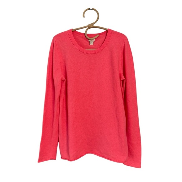 J. Crew ** Peachy Pink Fluorescent Cashmere Crewneck Raw Hem Sweater Size Large - Picture 1 of 12